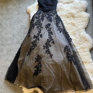Black Label Black Strapless Appliqué Maxi Gown
